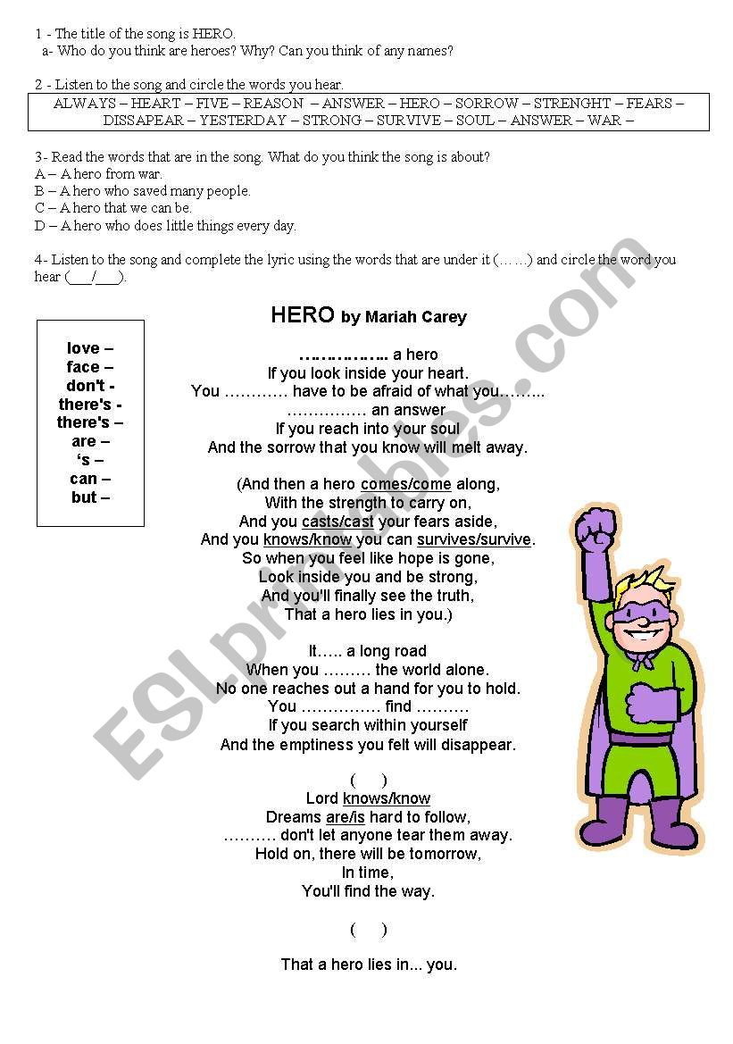 Heroes Part 1 worksheet