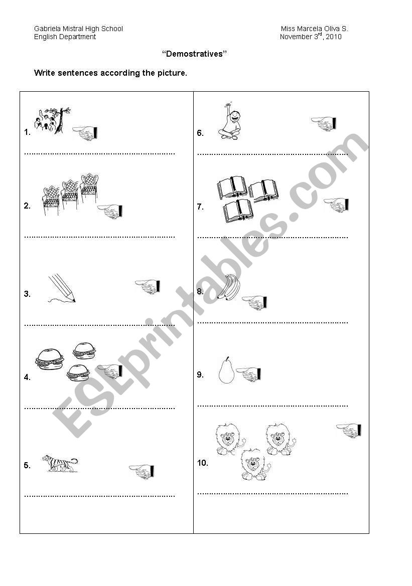 demostratives worksheet