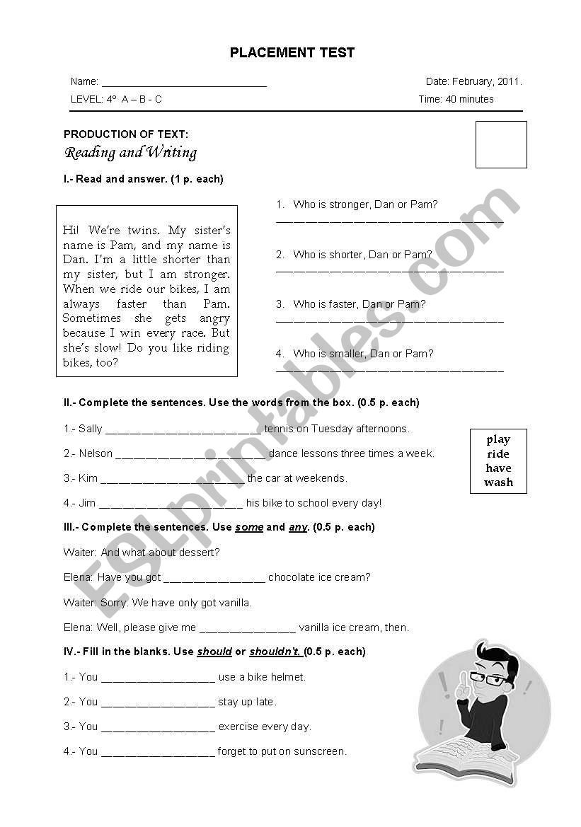 PLACEMENT TEST worksheet