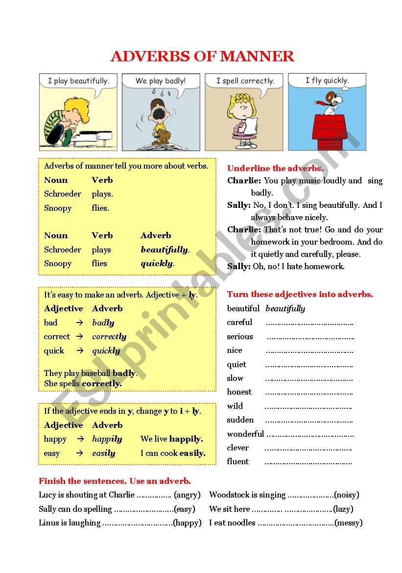 Grammar - Adverbs of manner worksheet