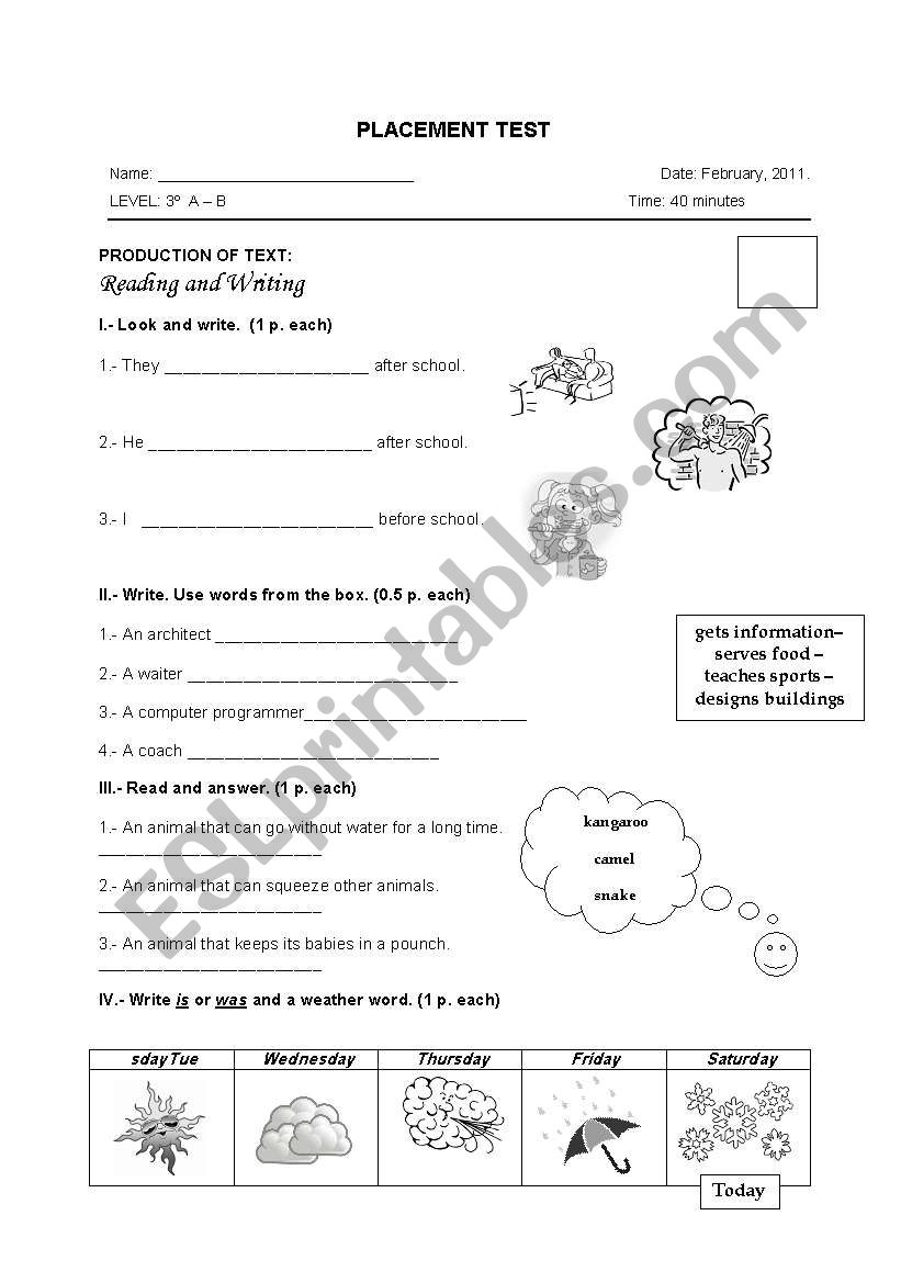 PLACEMENT TEST worksheet