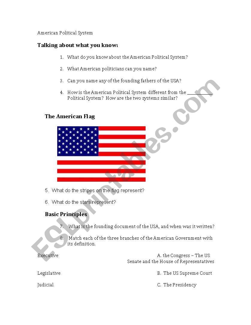 American Political System Worksheet (to be used with Powerpoint)