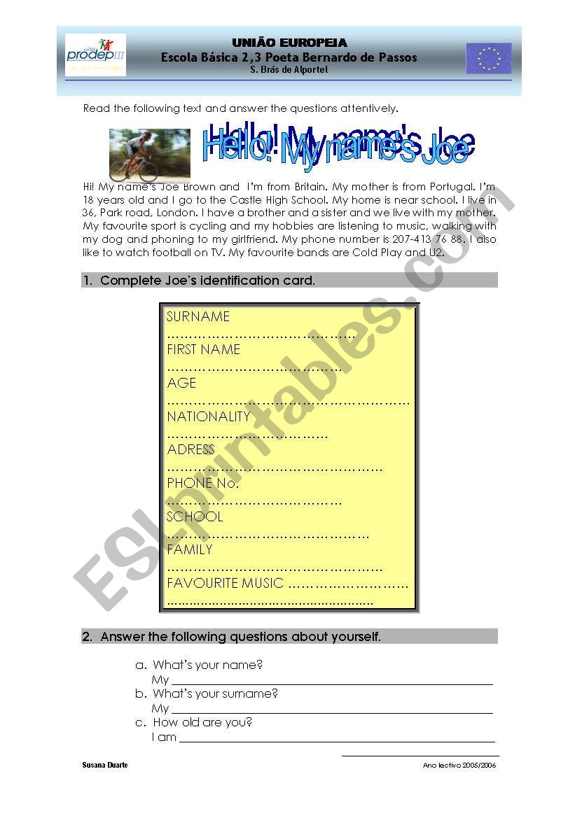 Personal identification worksheet