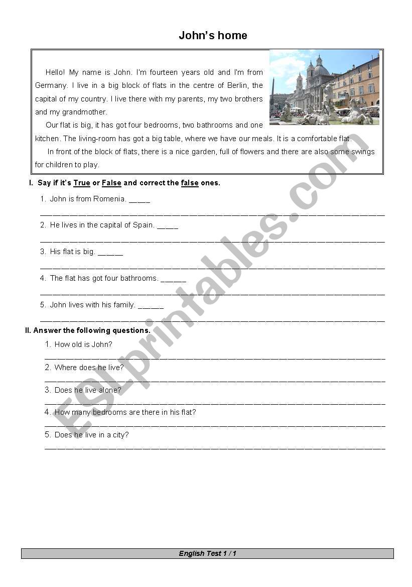 Test and questions worksheet