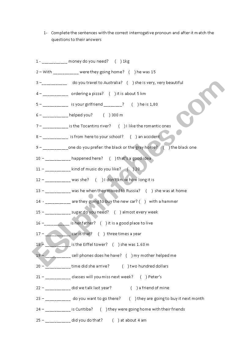 Interrogative pronouns worksheet