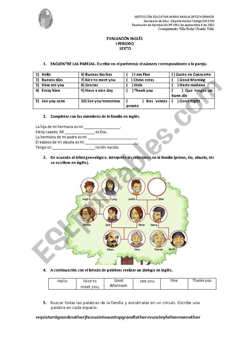 GREETINGS AND FAMILY worksheet
