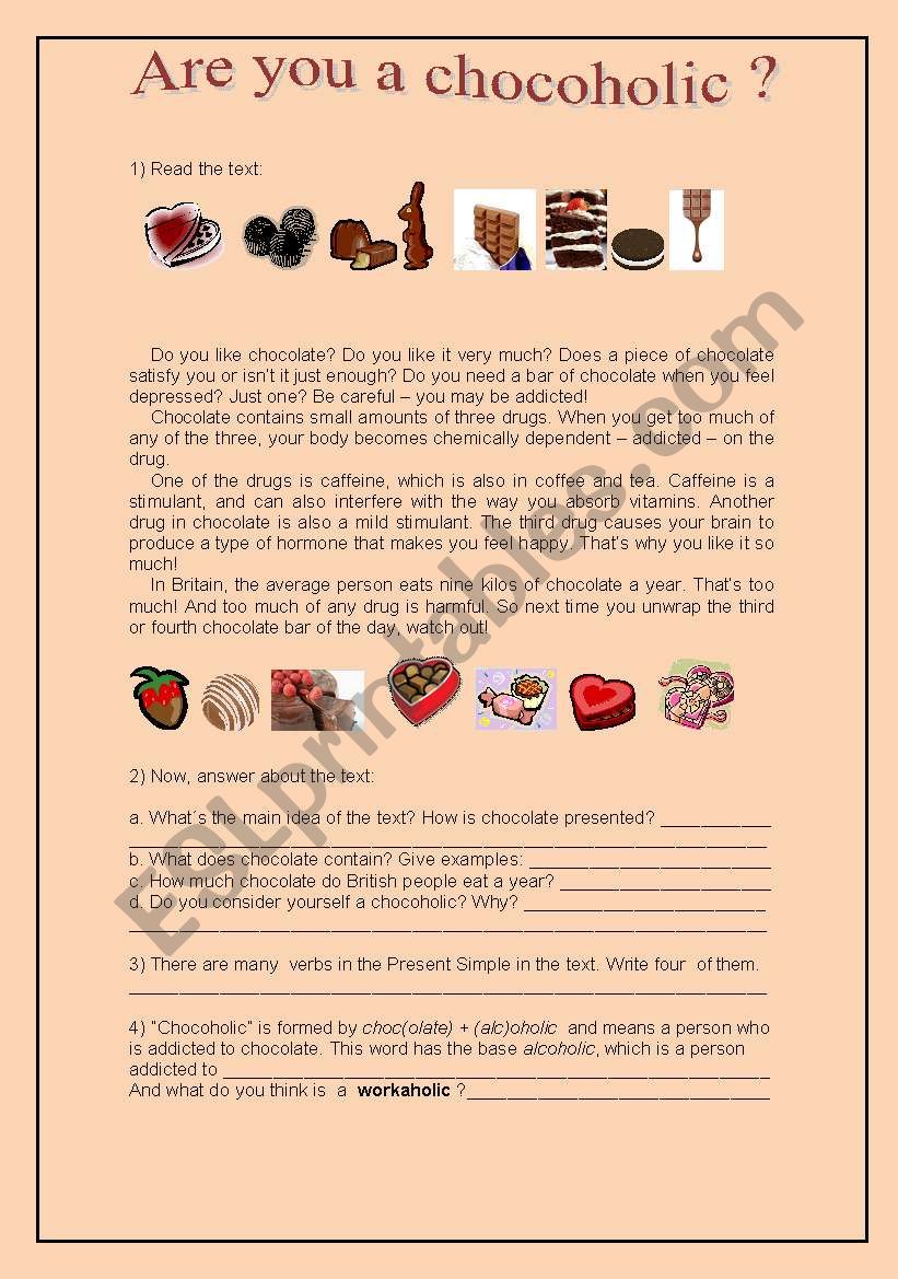 Are you a chocoholic? worksheet