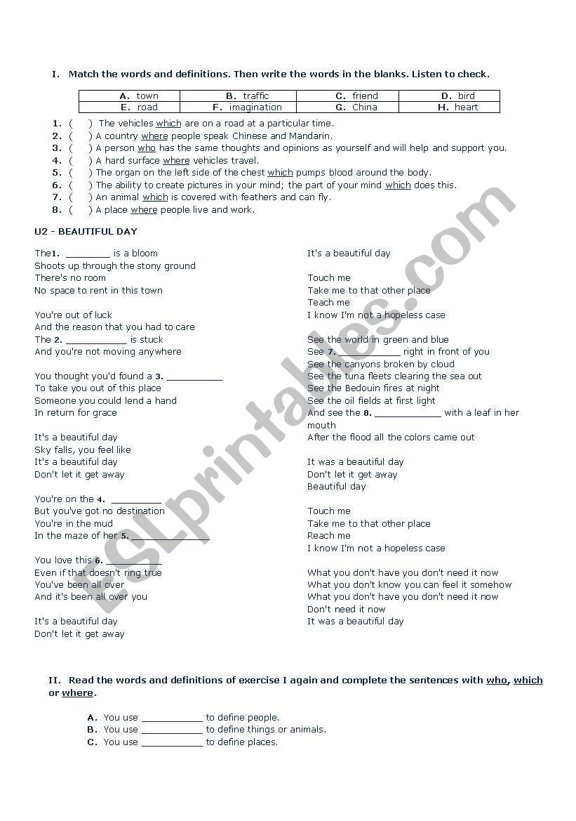 Beautiful Day relative pronouns