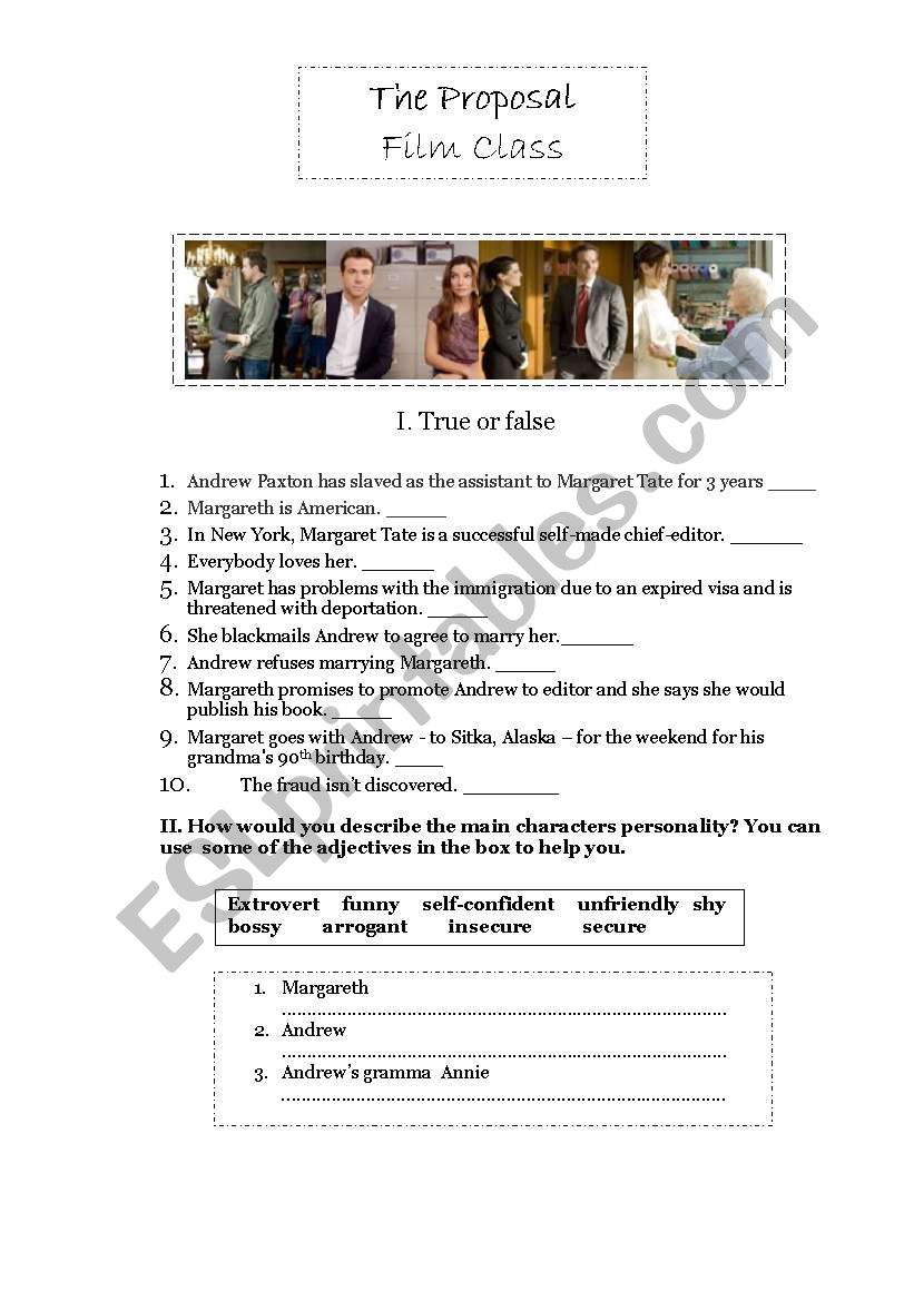 the proposal -film activity worksheet
