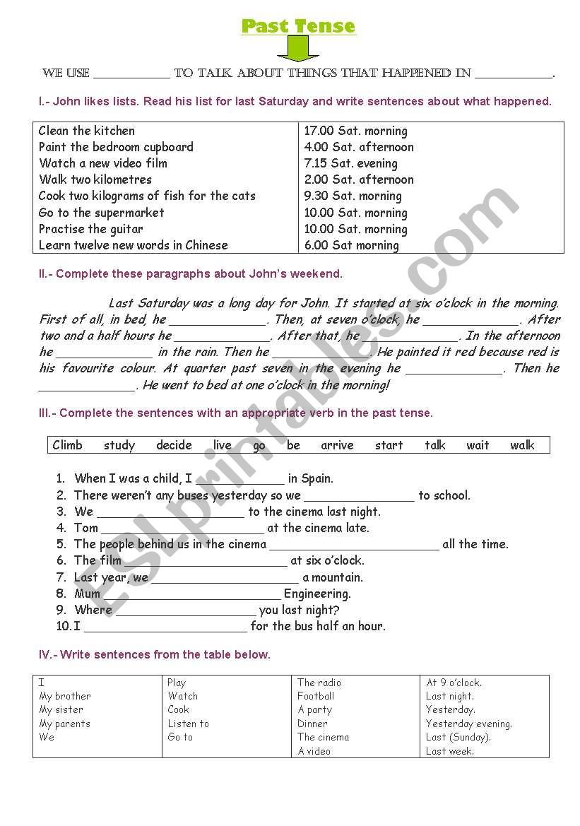 Past Tense Exercises worksheet