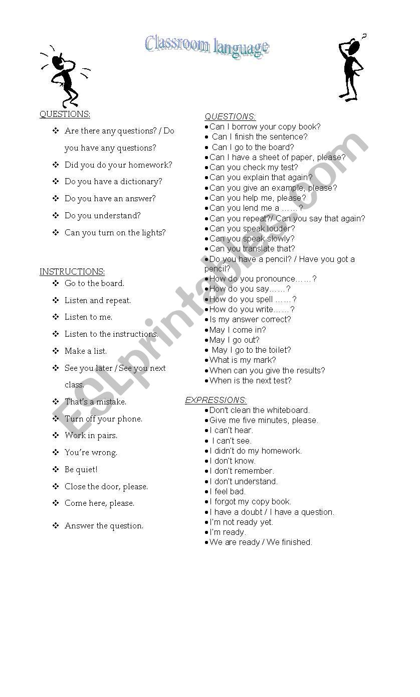 classroom language worksheet