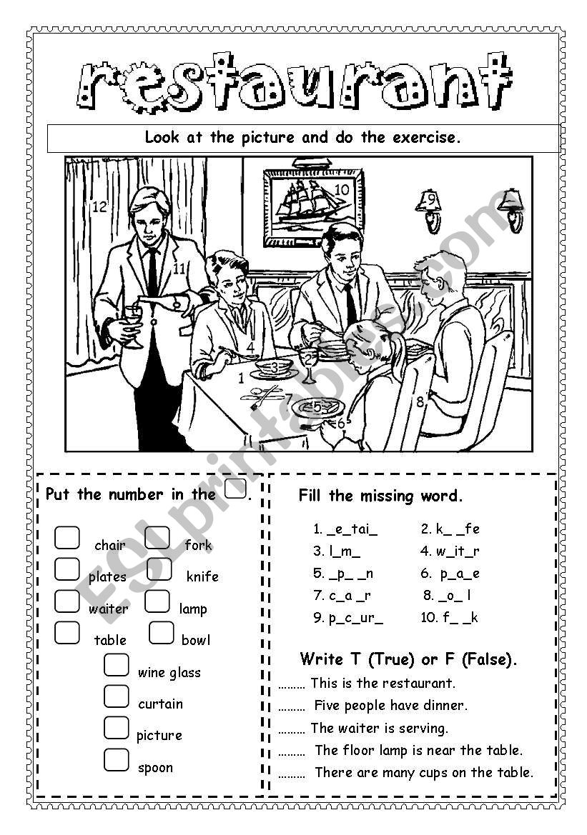 At the restaurant ESL worksheet by saifonduan