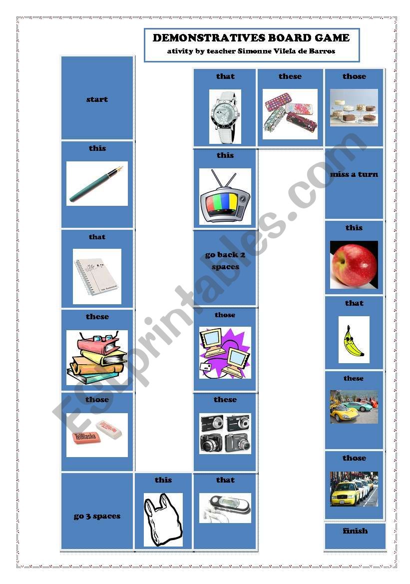 demonstratives board game worksheet