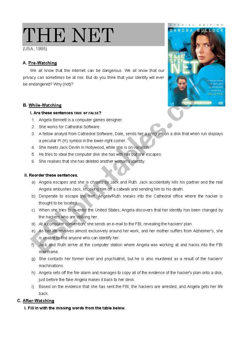 The Net - film worksheet - ESL worksheet by Luca_