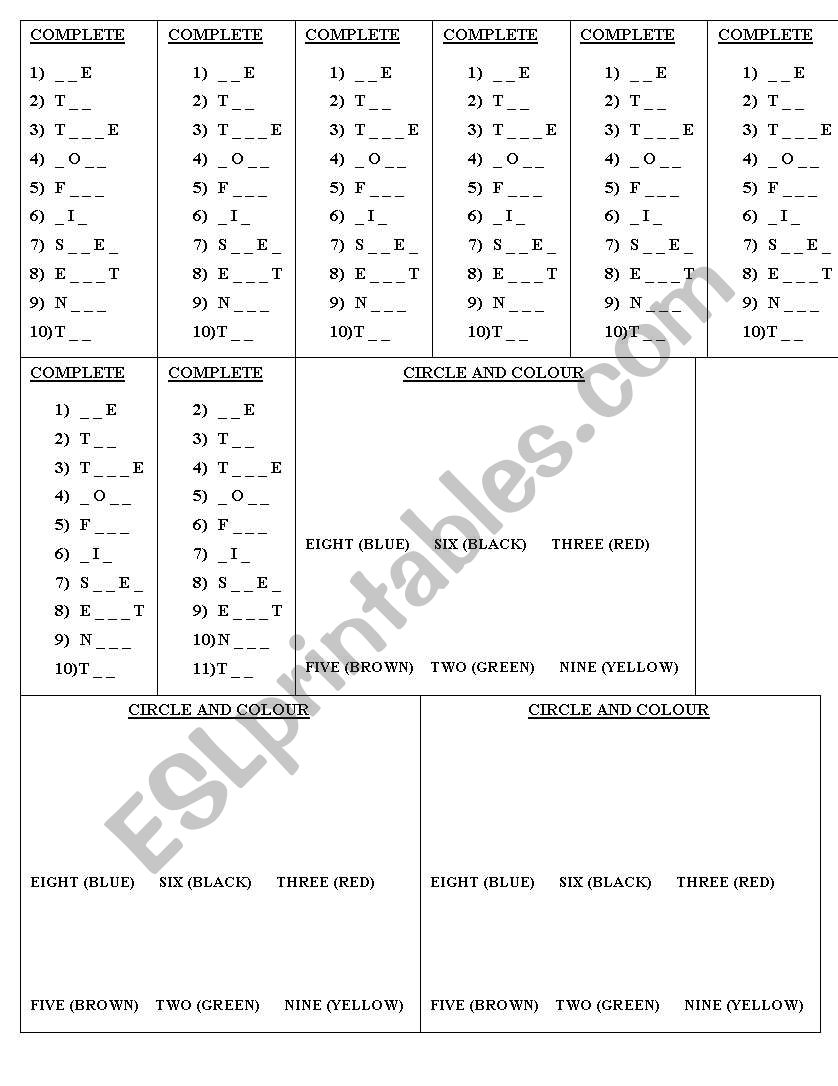 Numbers up to ten worksheet