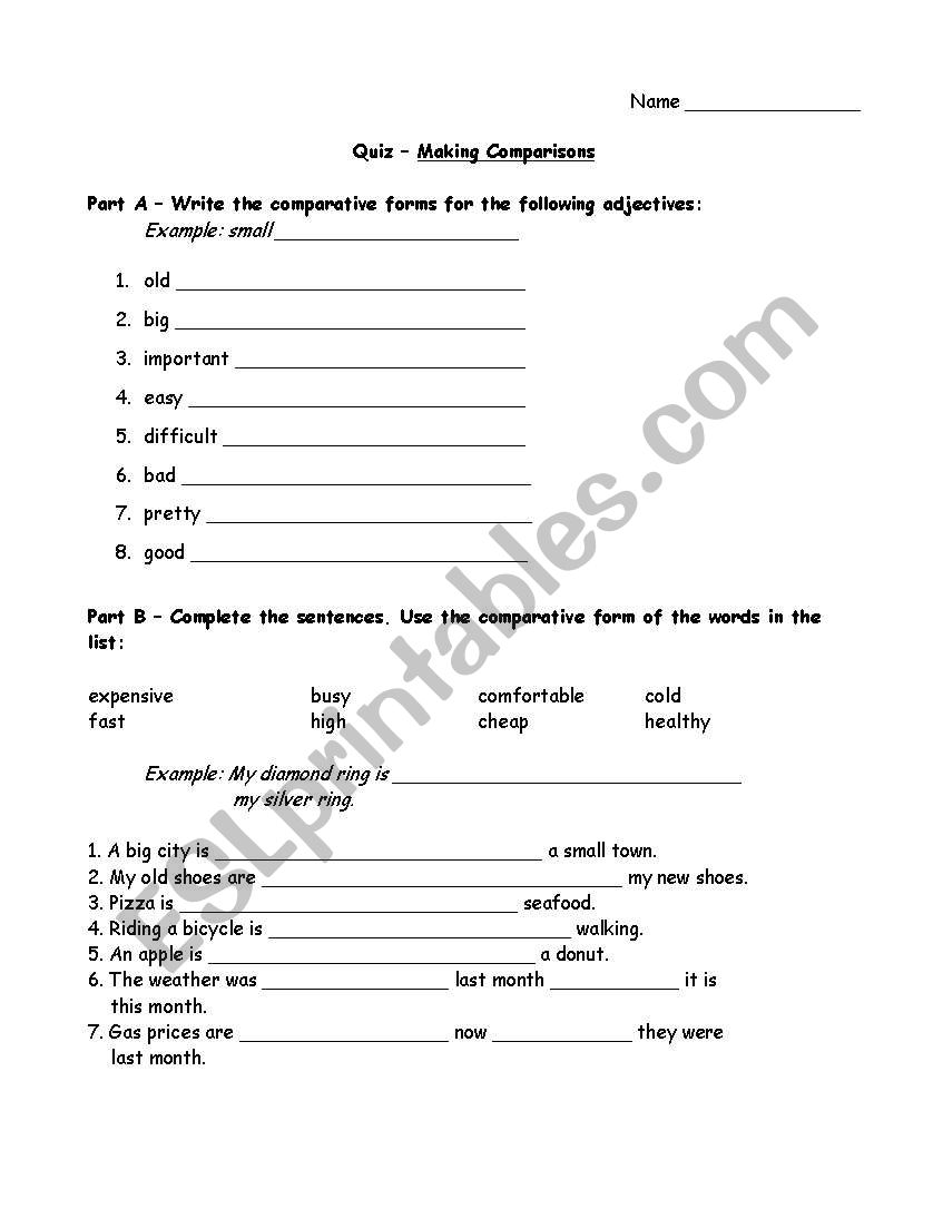 Comparisons Quiz worksheet