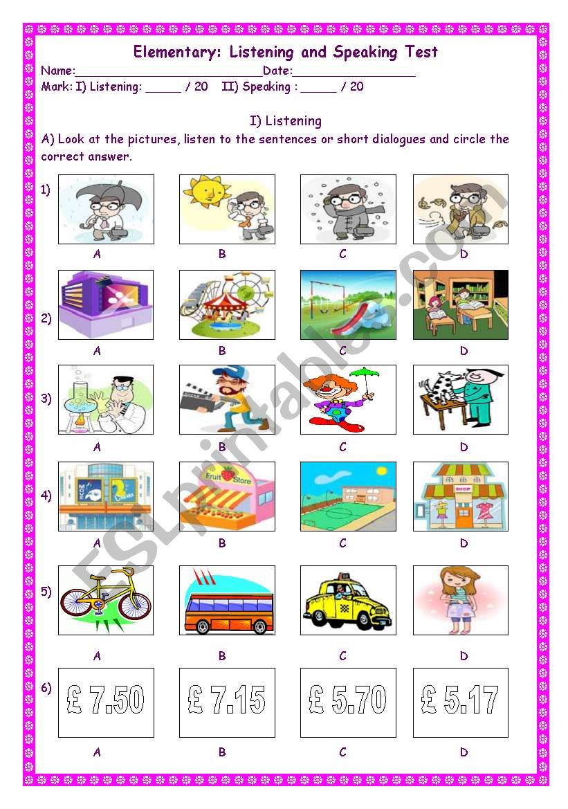 Listening and speaking test worksheet