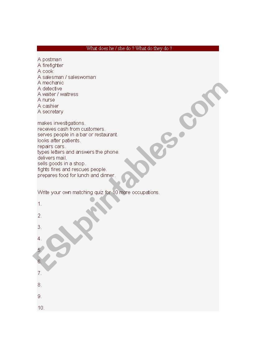 Occupations Simple Present worksheet