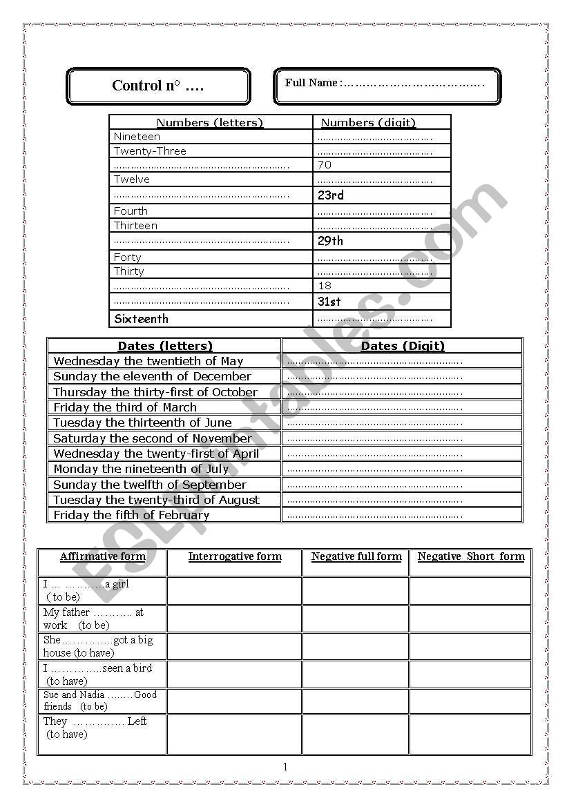 Test for the elementary level worksheet