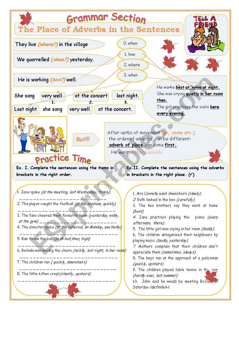 Placement of Adverbs worksheet