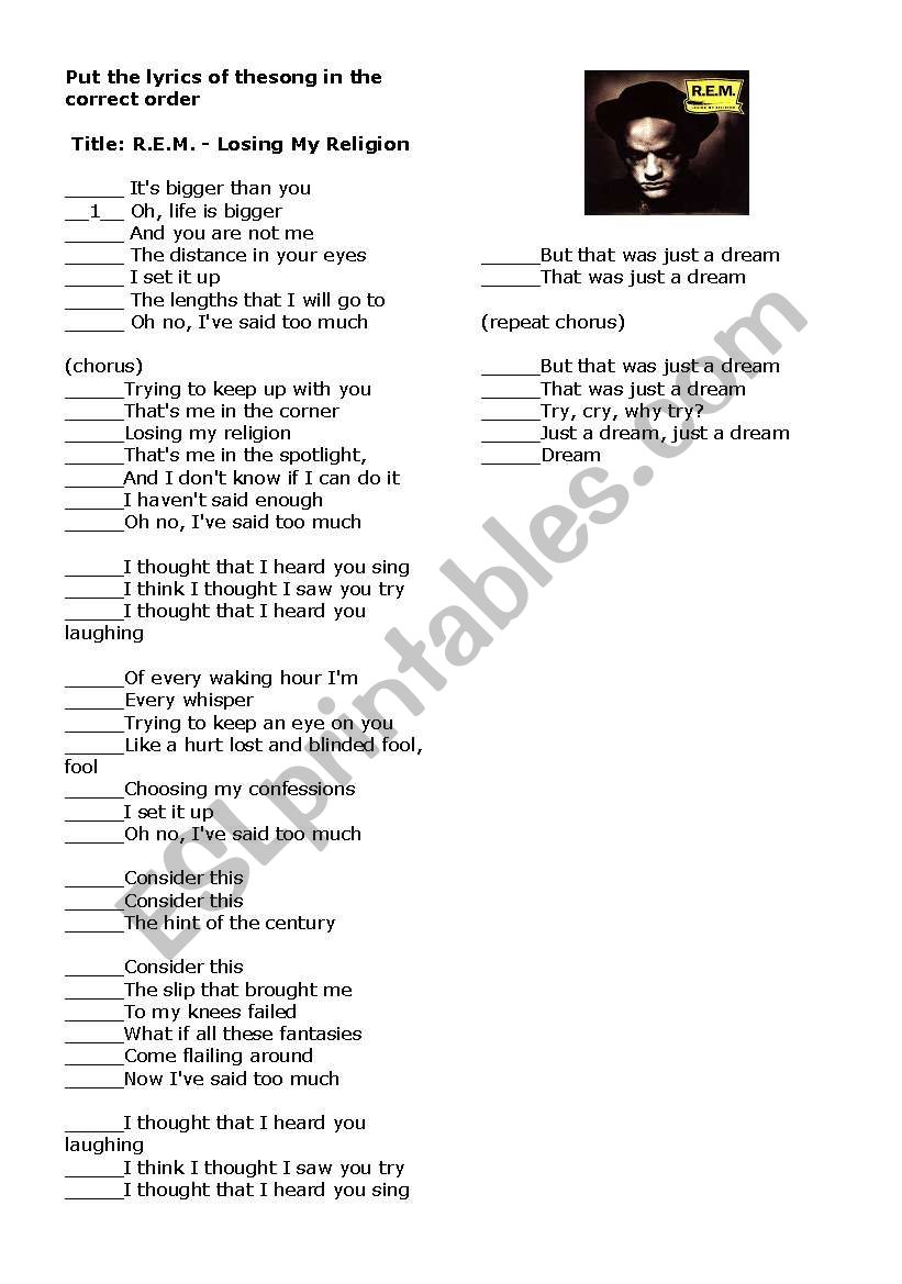 Losing my religion worksheet