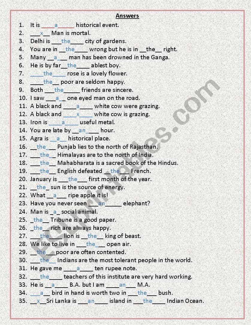 articles with answers esl worksheet by rttrr