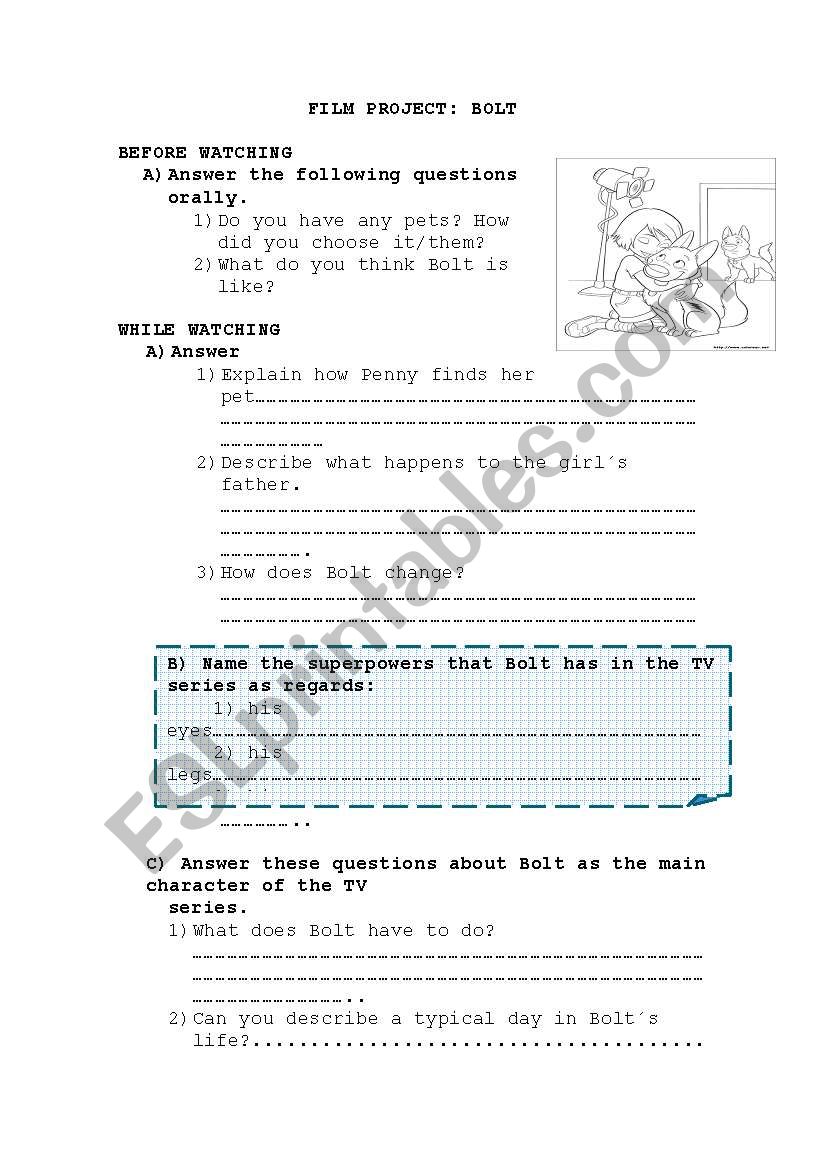 FILM PROJECT: BOLT worksheet