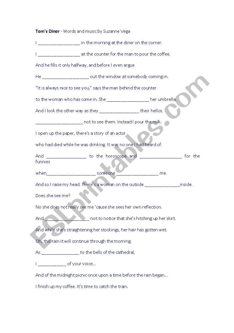 song- present progressive worksheet