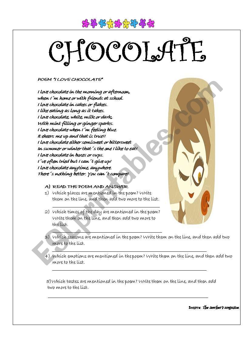 CHOCOLATE worksheet
