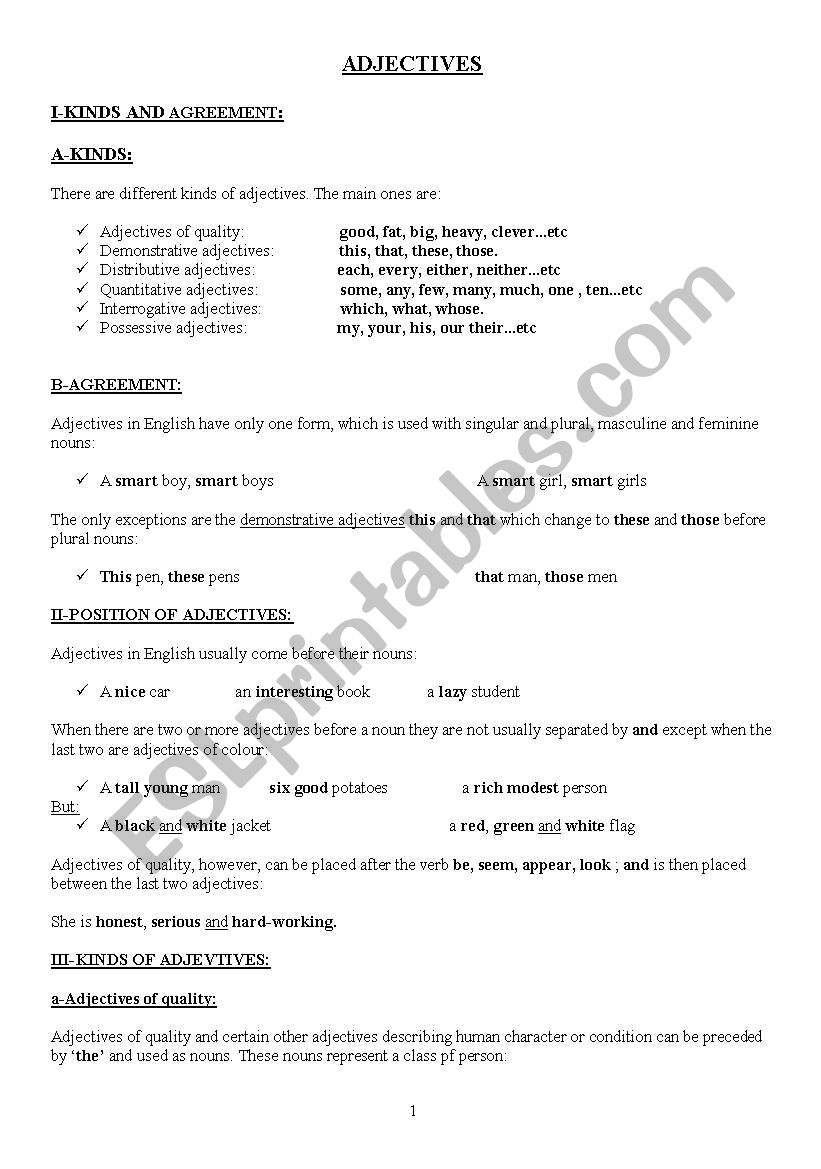ADDJECTIVES worksheet