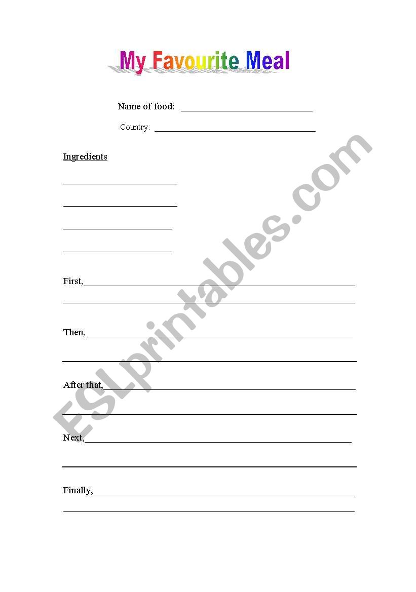 My favourite meal worksheet