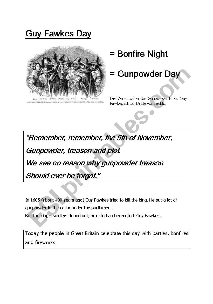 Guy Fawkes Day worksheet