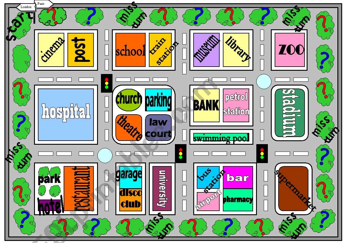 Places in Town and Place Preposition Board Game (part 1)