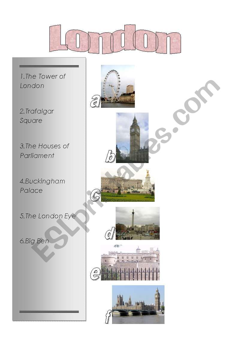 London Tour worksheet