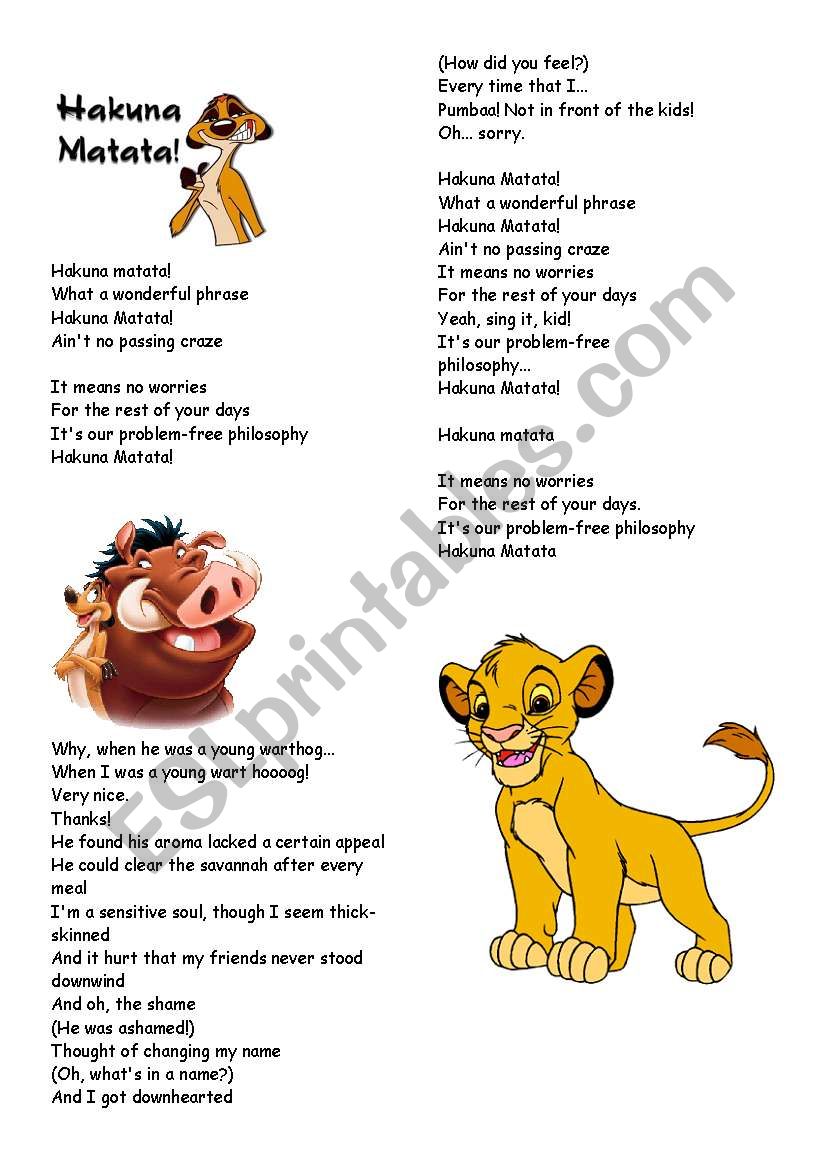 Hakuna Matata worksheet