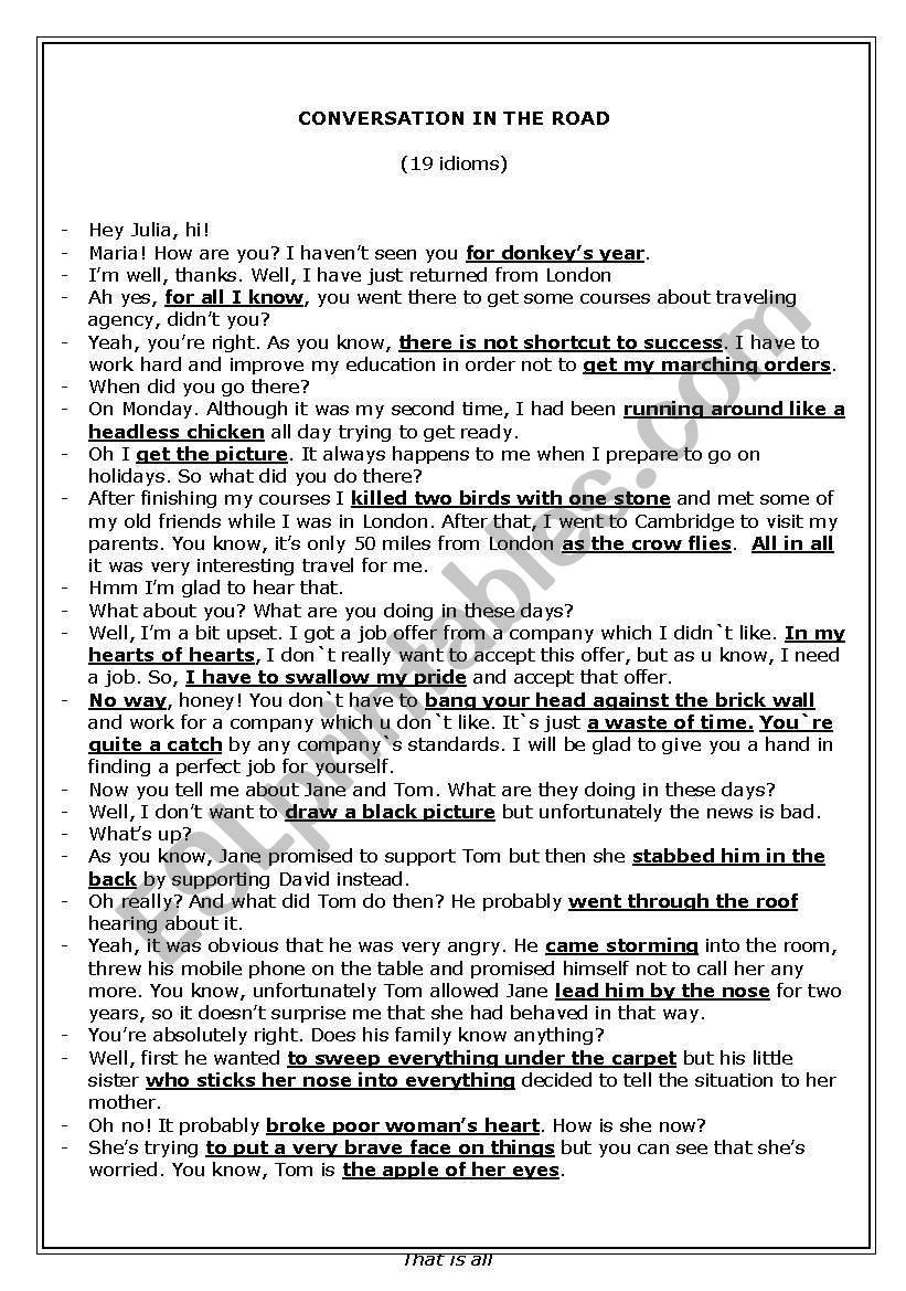 19 idioms worksheet