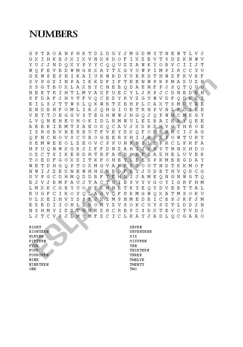 Numbers 1 to 20 worksheet