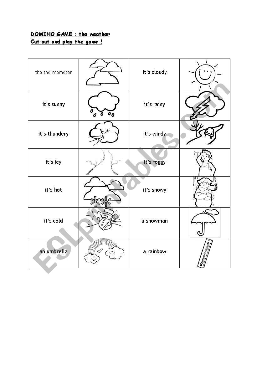 Domino game the weather worksheet