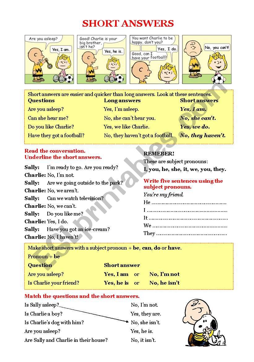 Grammar - Short answers worksheet