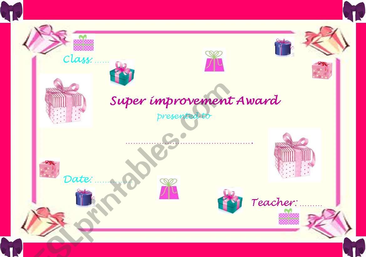 Super Improvement Award worksheet