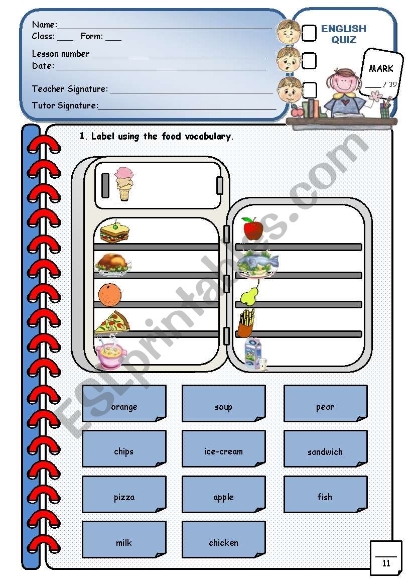 FOOD QUIZ worksheet