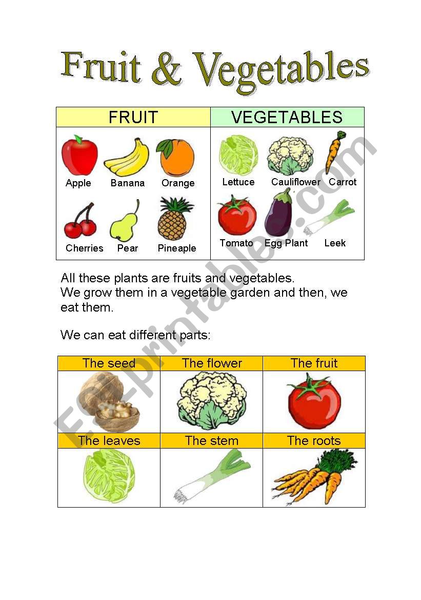 Fruit & Vegetables Parts + Riddles