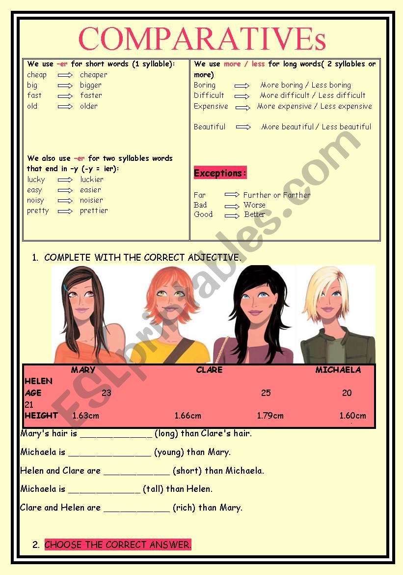 Comparatives worksheet