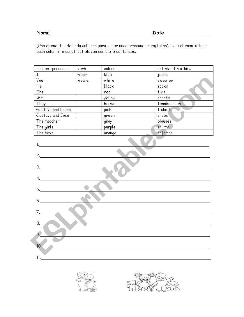 Constructing Sentences worksheet