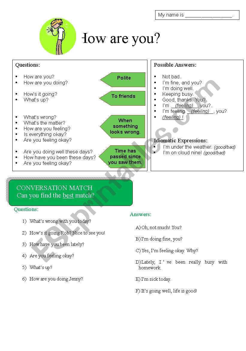 How are you? Expressions  worksheet