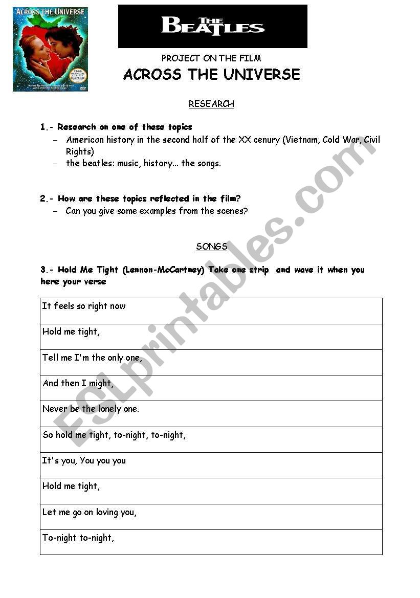 Across the Universe  worksheet