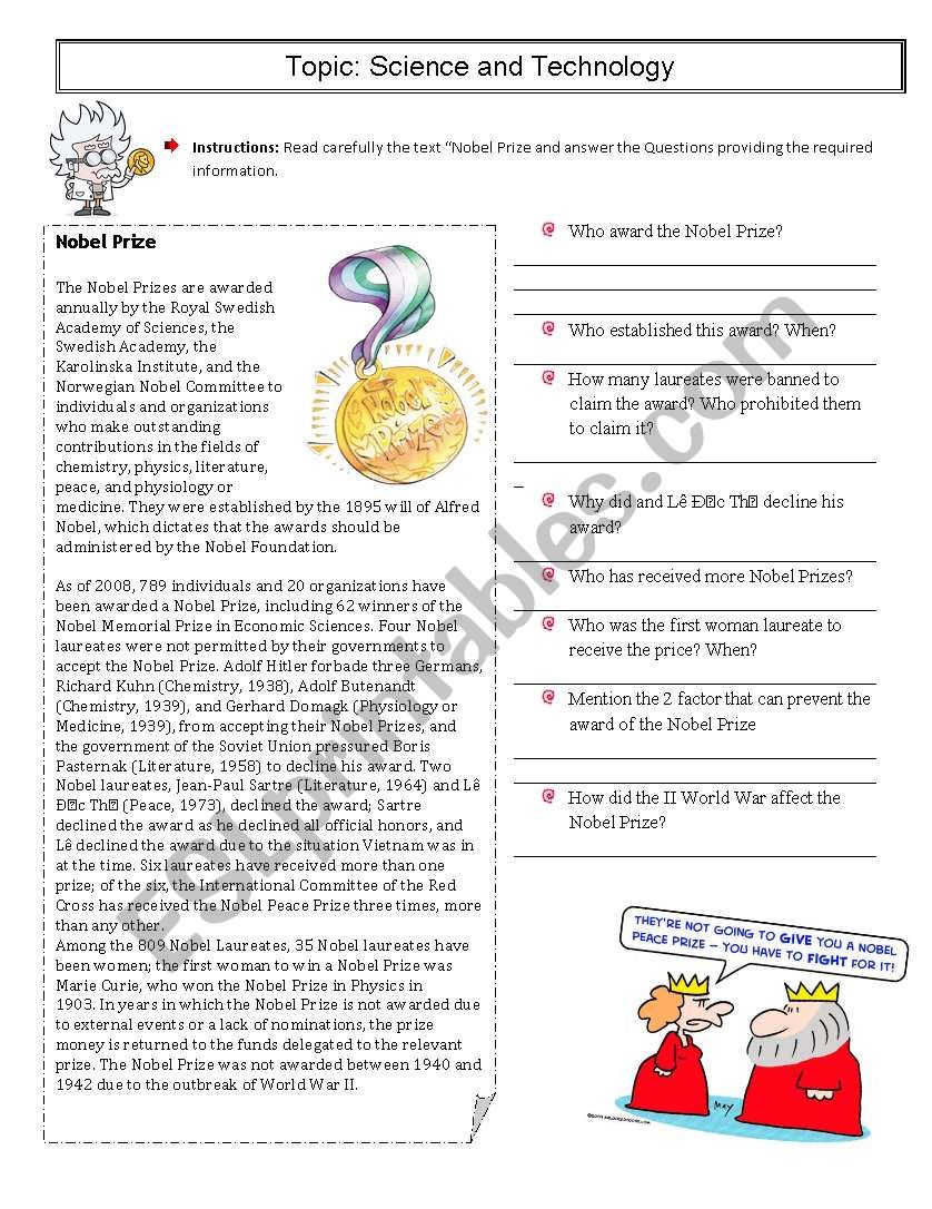 The Nobel Prize  worksheet