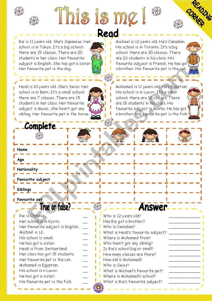 THIS IS ME! - READING worksheet