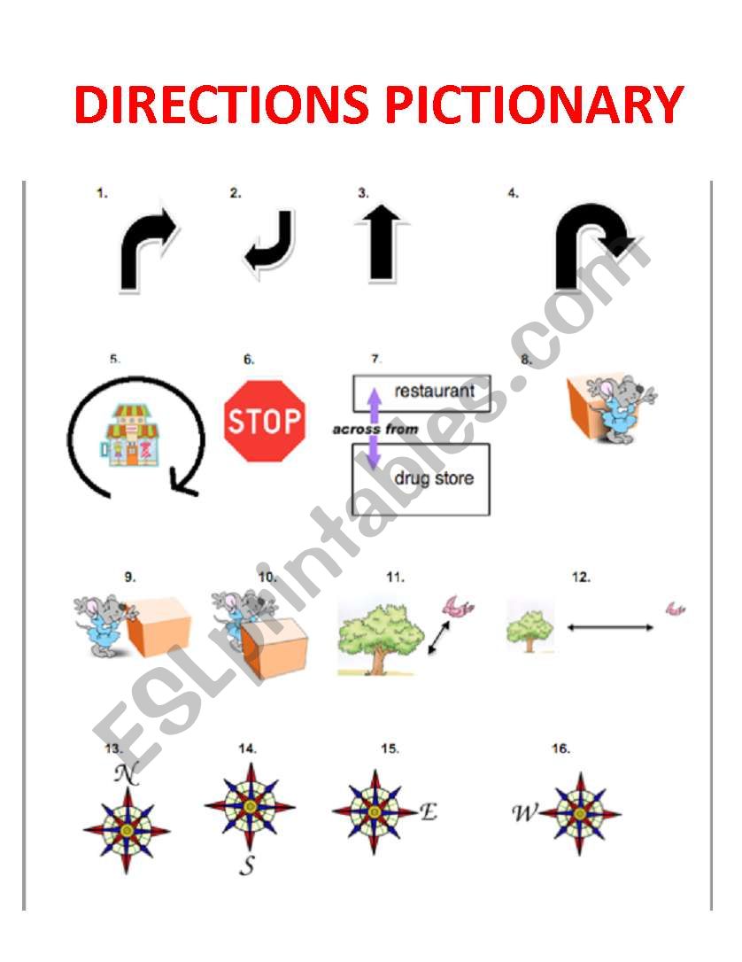 Directions Pictionary worksheet