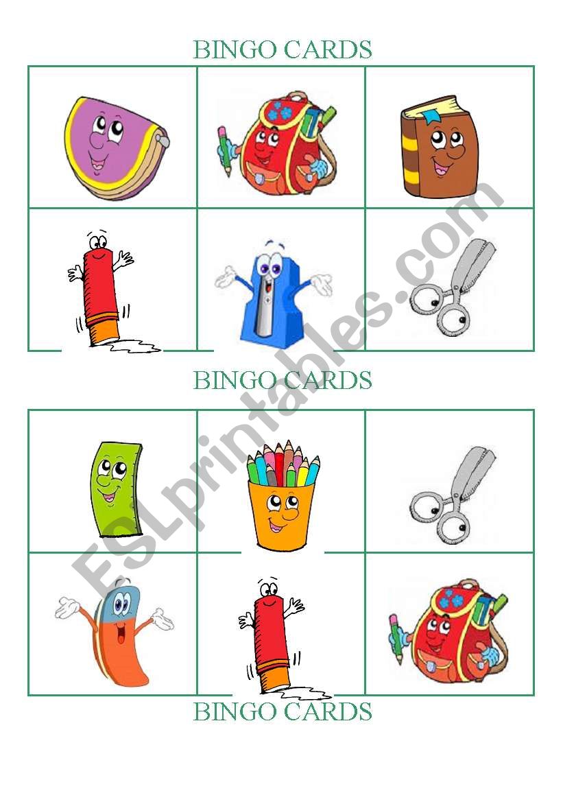 School Objects - Bingo Cards Set 2